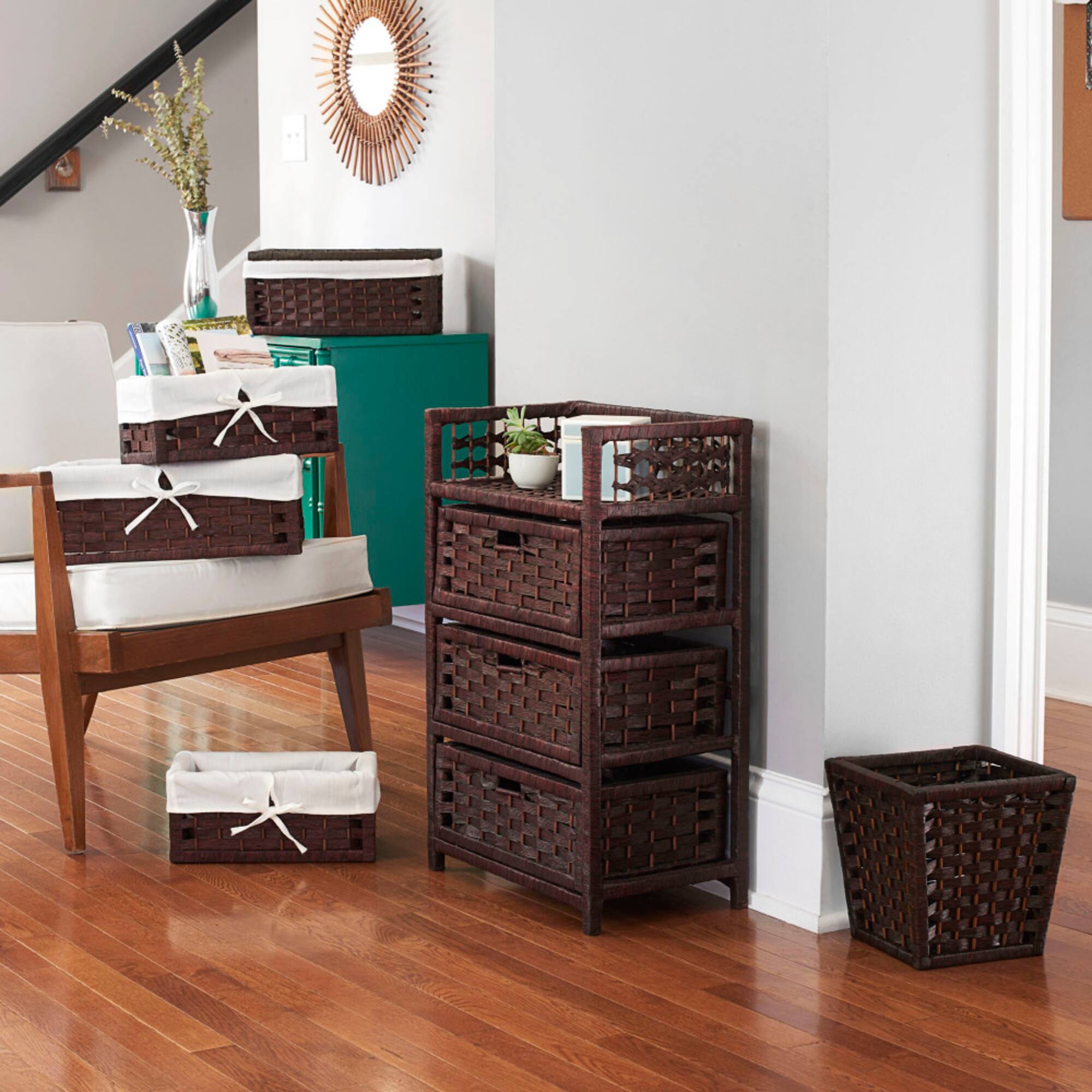 Household Essentials Brown Paper Rope Utility Basket Set with Cloth Liners